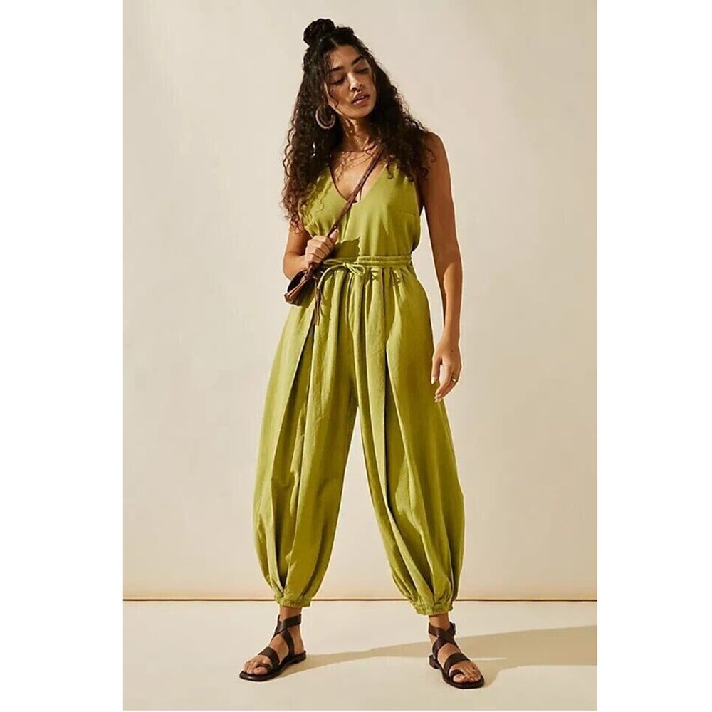 Free People Lime Green Sleeveless Jumpsuit